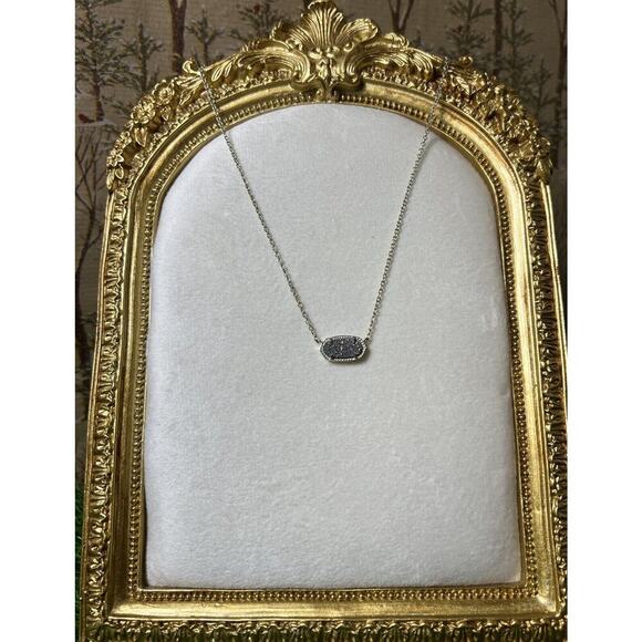 Kendra Scott Elisa Platinum Drusy Short‎ Necklace Silver - Picture 1 of 6
